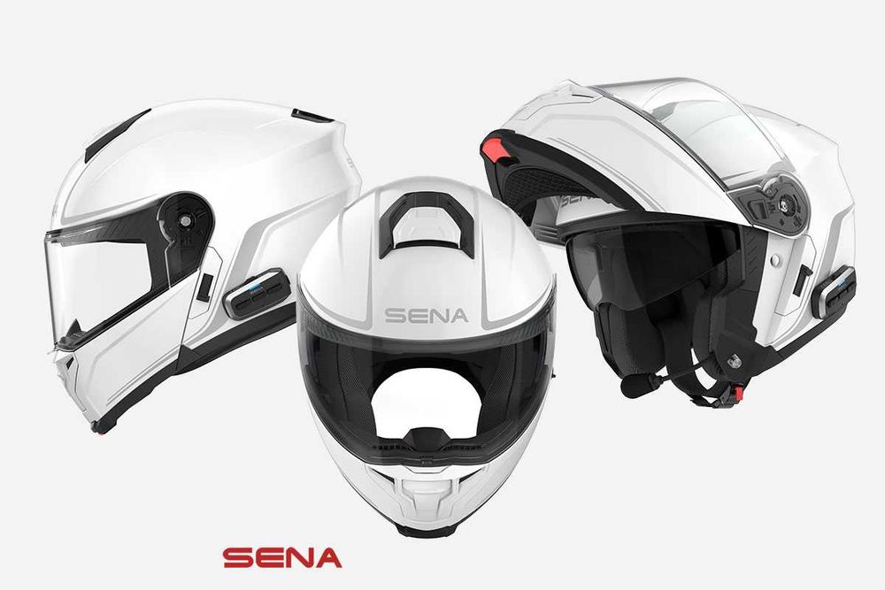 Мотошолом Білий SENA Outrush R SP85 Bluetooth XL-60см