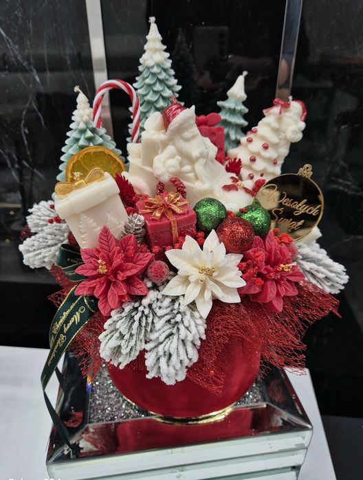 Flower box ze świec sojowych stroik prezent Święta