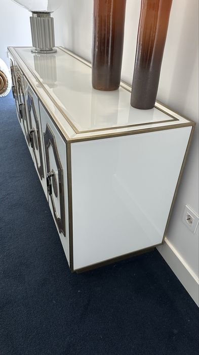 PROMOÇAO Aparador ÁREA STORE / Buffet Art Déco 4 Portas Branco e Dourado – 180cm
