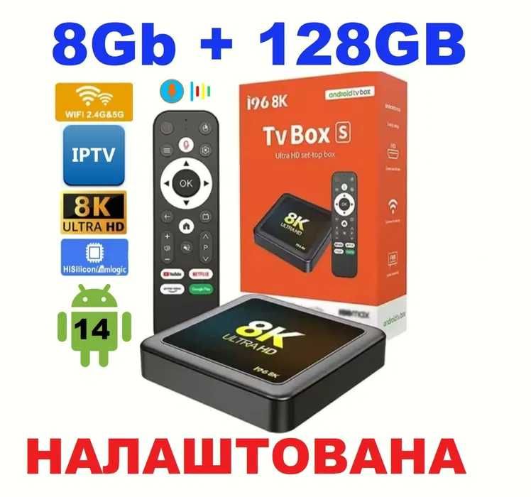 Cмарт приставка I96 8K ULTRA 8/128 Amlogic Android 14 с голос+Подарок