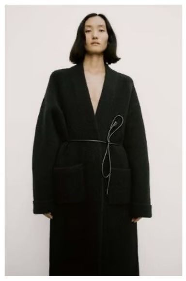 пальто з карманами і шкіряним пояском з вовни zara , 80% вовна