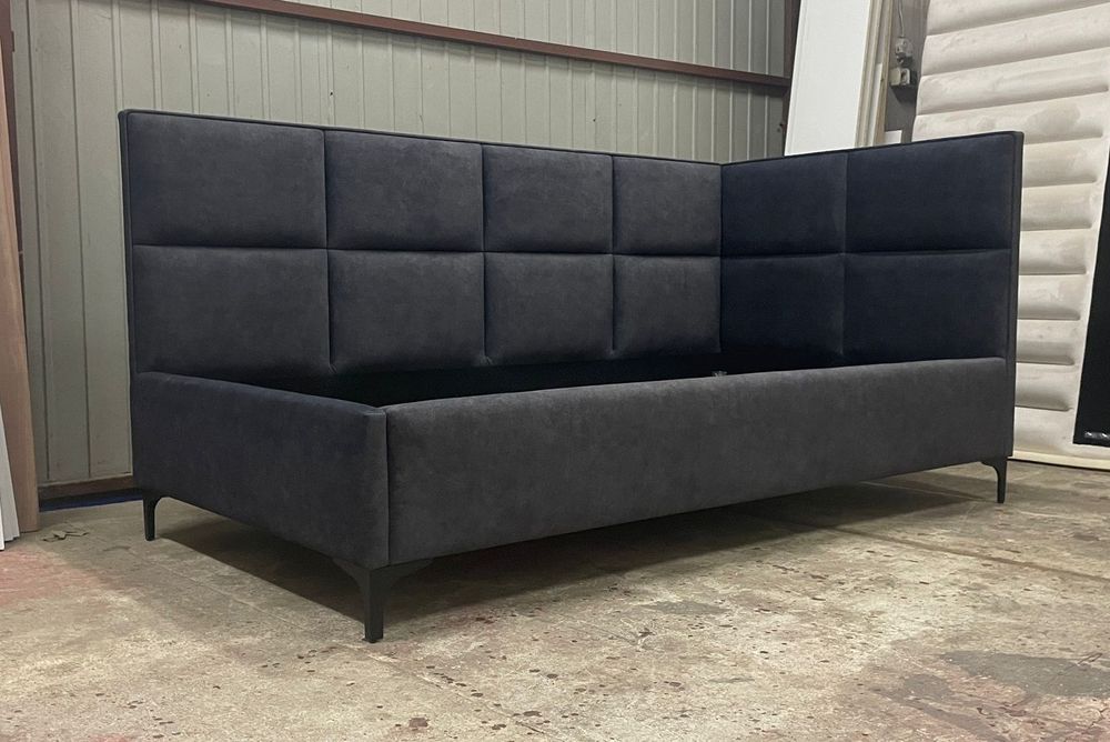 Łóżko narożne tapicerowane młodzieżowe LOFT stelaż pojemnik na wymiar