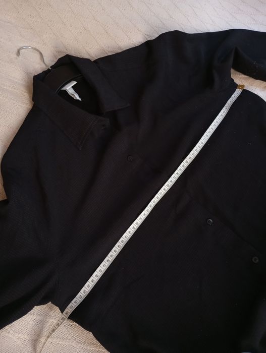 H&M S-L żakardowa luźna czarna sukienka owersizowa szmizjerka midi