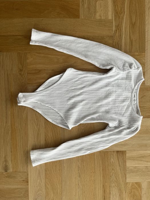 Body długi rękaw prążki białe Sinsay r 134 sportowe gimnastyczne