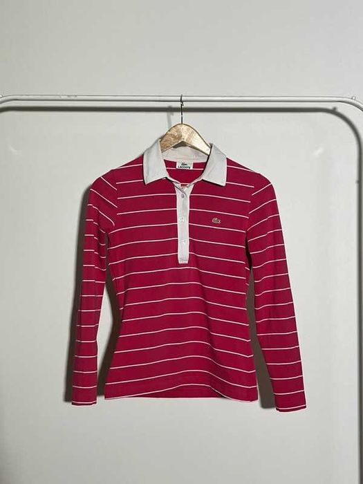 rozowa damska koszulka z dlugim rekawem kolnierzyk lacoste