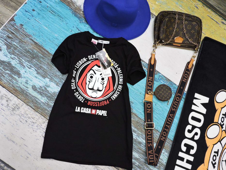 Fishbone Nowy czarny t shirt dom z papieru XXS