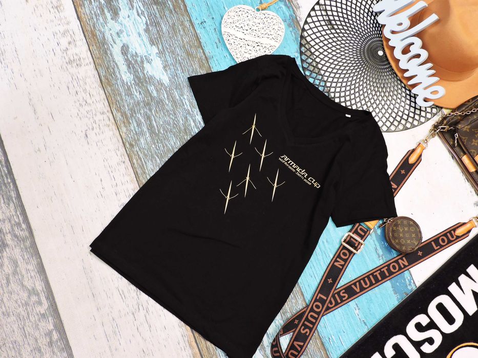 Fashion czarny t shirt złoty print M