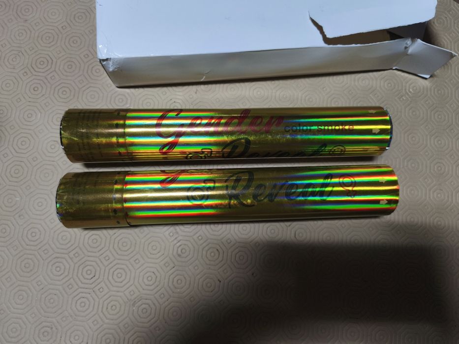 Conjunto 2 canhões de fumo e confetes  revelação gênero menino