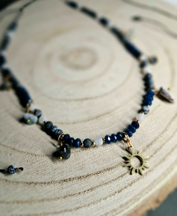 Naszyjnik handmade regulowany - kamienie i szkło