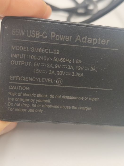 Zasilacz USB-C 65W YDKDNF do laptopa + przejściówka gratis, stan b.dob