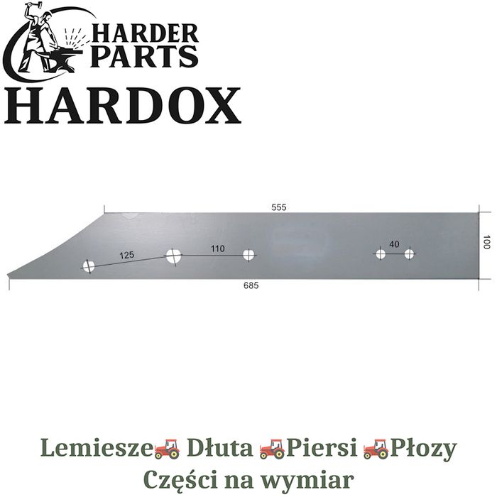 Płoza długa Gassner HARDOX L1123 części do pługa 2X lepsze niż Borowe