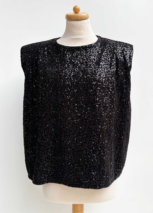 Bluzka Czarna Cekiny H&M XL 42 Luzna Cekinki