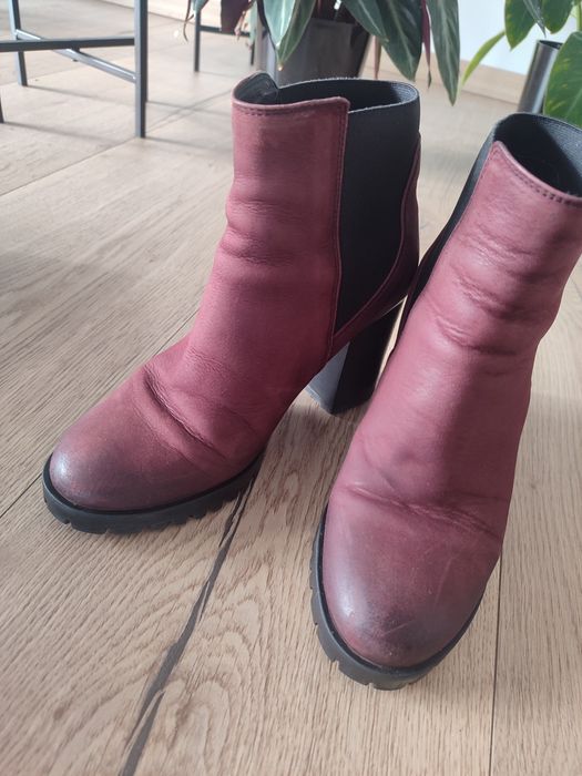 Bordowe botki damskie skórzane r. 38 Wojas
