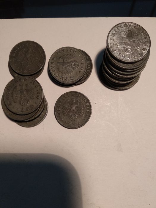 Moedas 1 Reichspfennig 1940/41/42/43/44 Zinco suástica nazi Alemanha