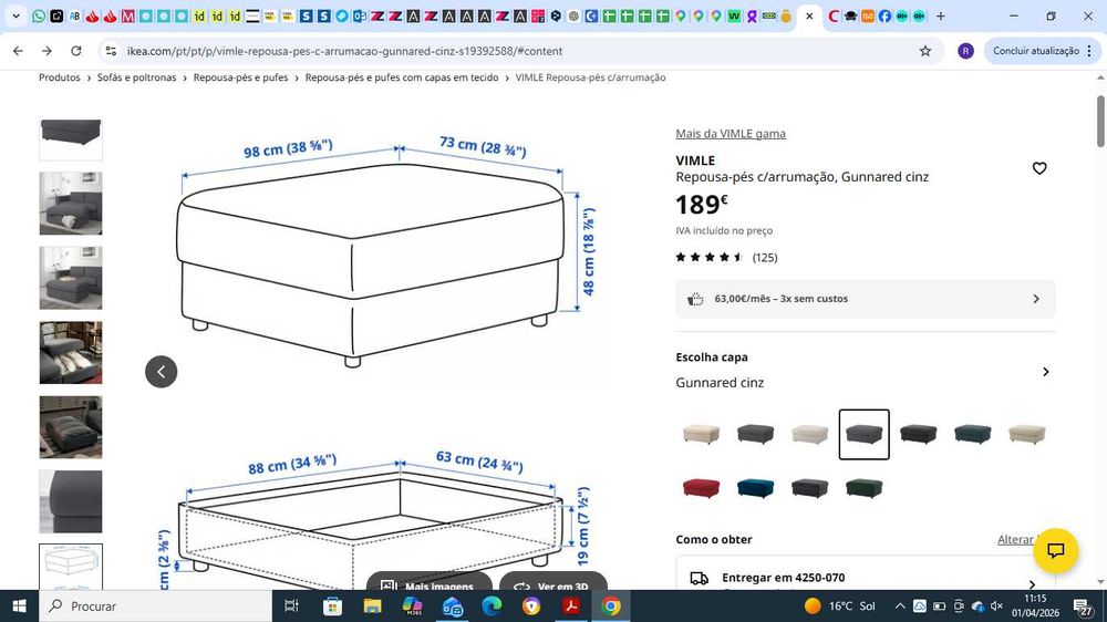 Sofá 4 lugares de canto + Banqueta - NOVO -    IKEA modelo VIMLE