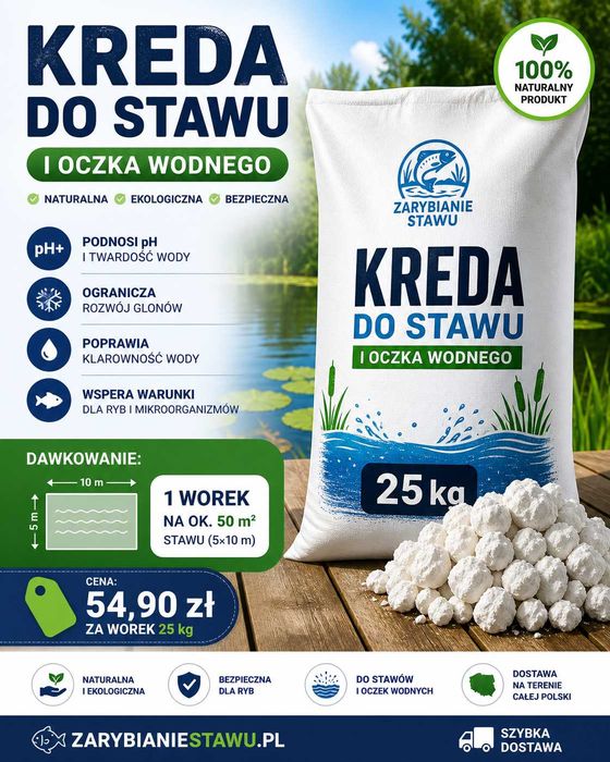 Kreda do stawu i oczka wodnego hodowla ryb 25kg paczkomat