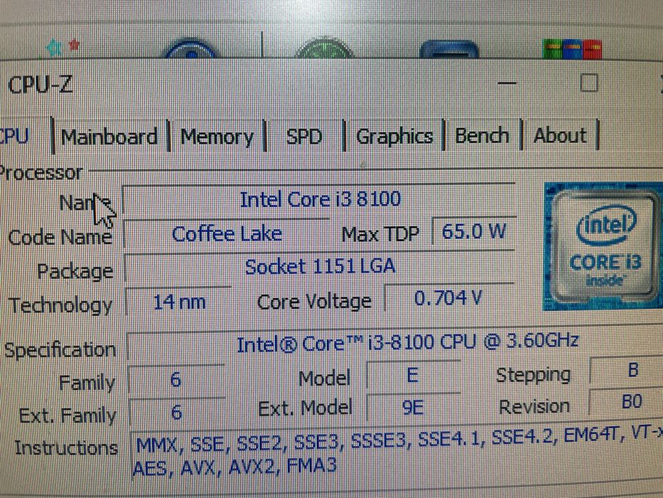 Procesor intel i3 8100