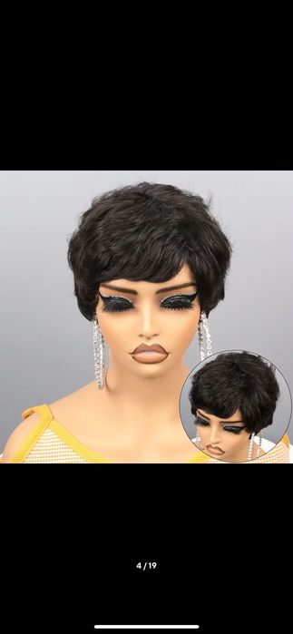 Nowa peruka damska krótka czarna bob z grzywką modna