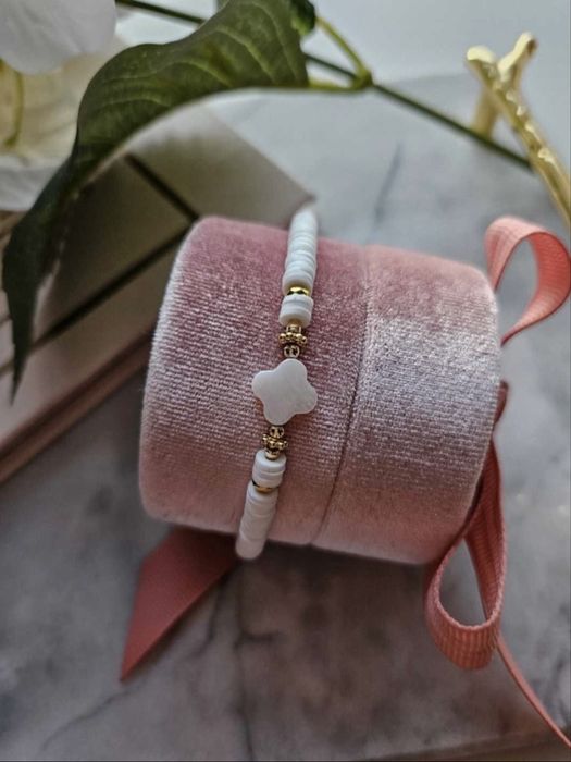 Bransoletka Biała z Koniczynka Accessories Dziubeka Nowa Zapraszam