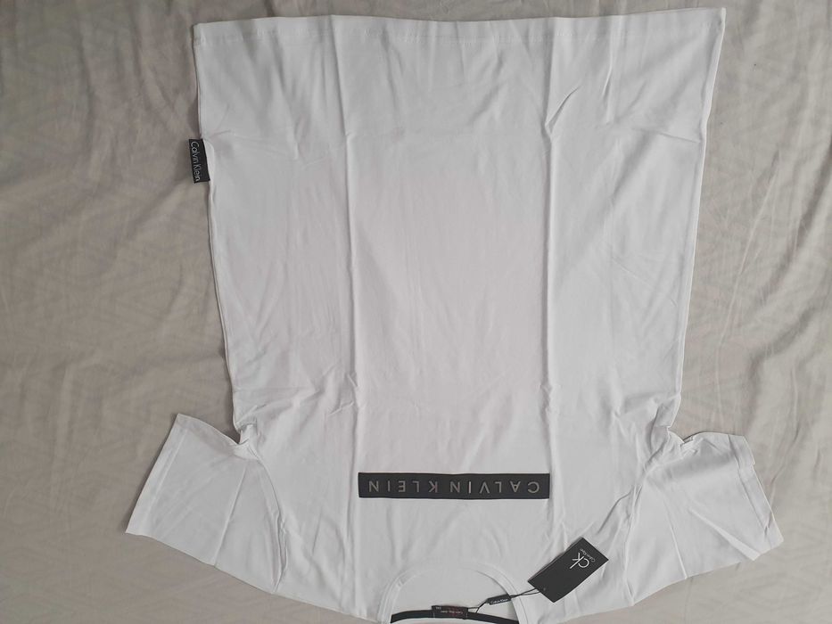 NOWA męska koszulka Calvin Klein t-shirt CK bluzka biała blaszka DUŻY