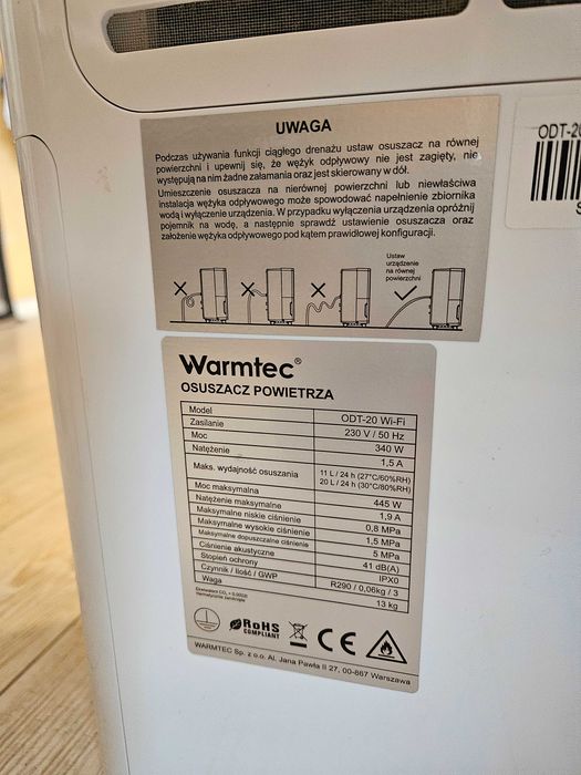 Osuszacz powietrza warmtec ODT-20