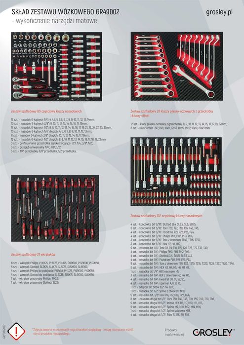 Wózek narzędziowy 7 szuflad z zestawem 257 narzędzi GROSLEY