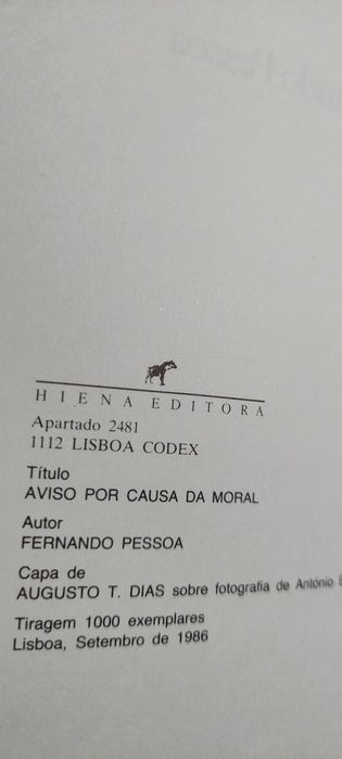 Aviso por causa da Moral - Fernando Pessoa