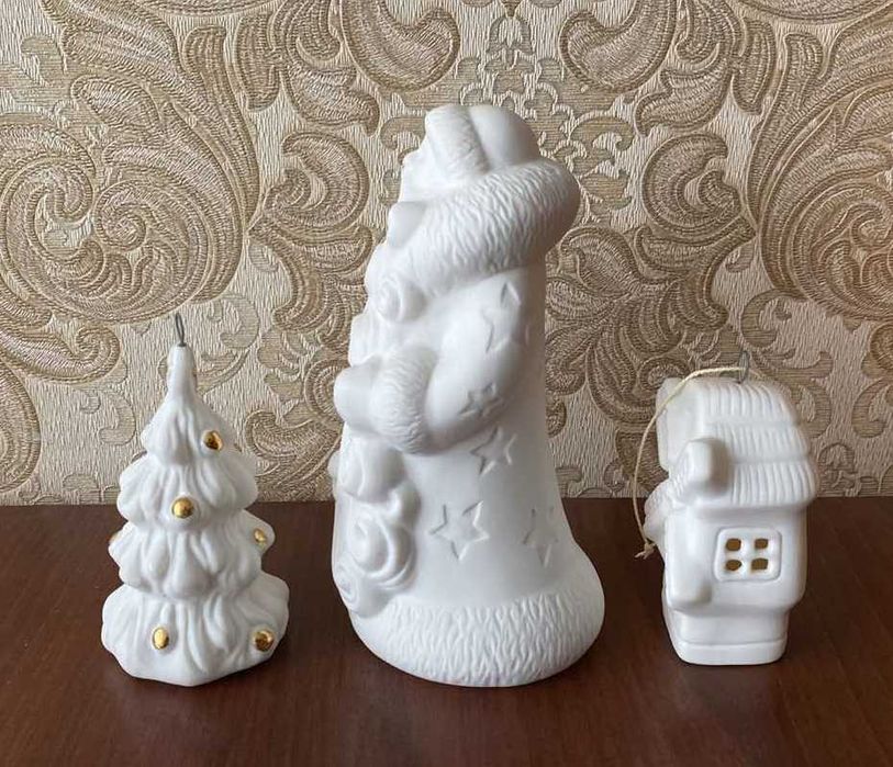 Набор Новогодних украшений игрушек Дед Мороз Ёлочка Мельница керамика