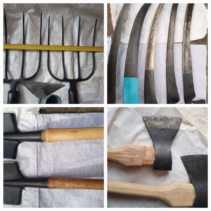 Вила ссср  , вилы радянські,  лопата  , лопатка саперная  , топор , коса