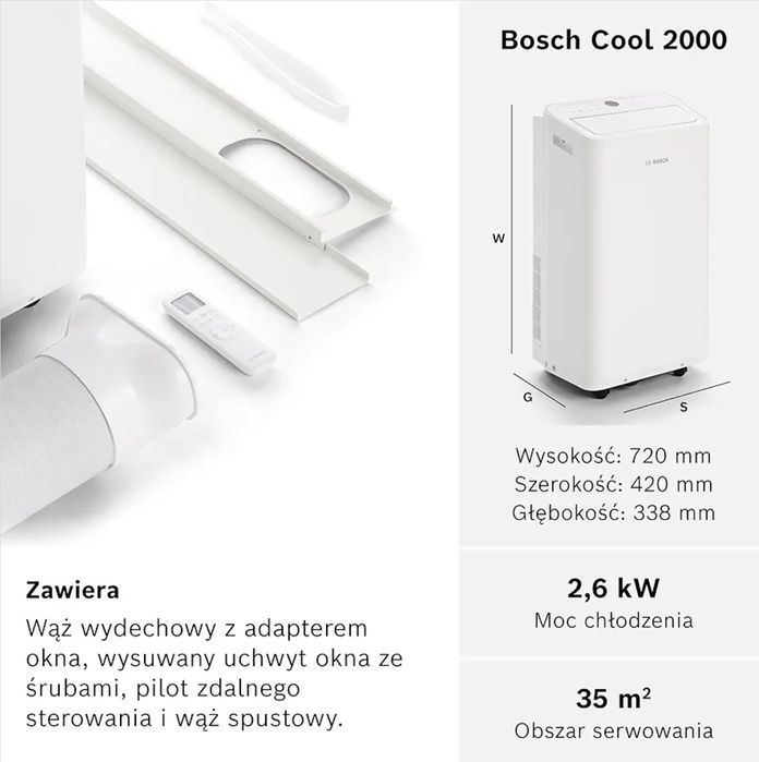 Bosch Cool 2000 Klimatyzator przenośny 3w 1  Kamper  - dom