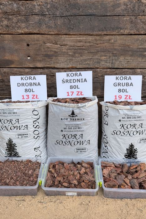 Kora sosnowa 80l Trzy frakcje Droba. Średnia Gruba .Transport
