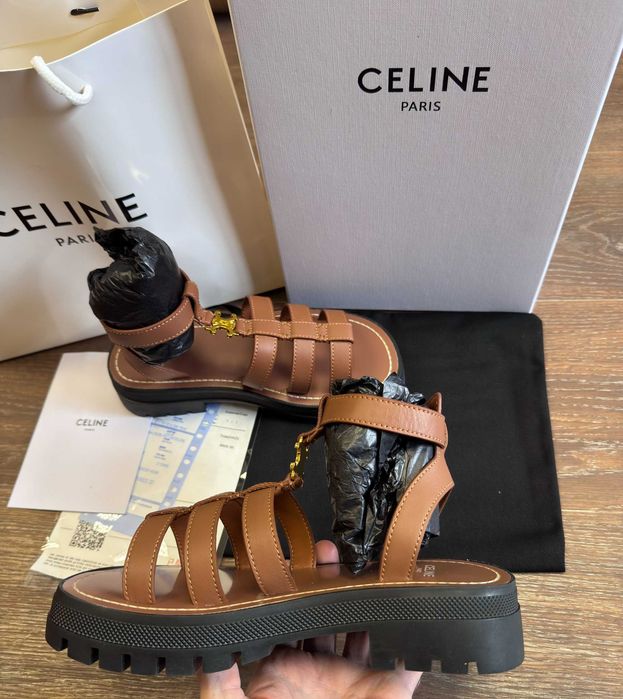 ‼️АКЦІЯ / Останні Розміри‼️Босоніжки Gladiator Celine Clea Triomphe Brown / Босоножки Celine / Сандалі Селіне