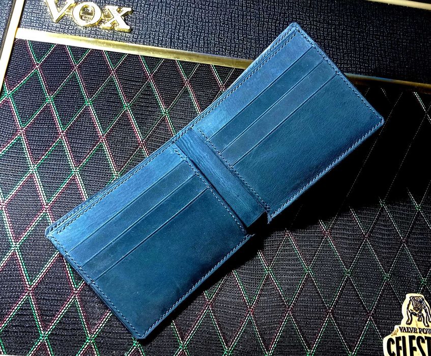 Синий классический кожаный кошелёк портмоне бумажник гаманець