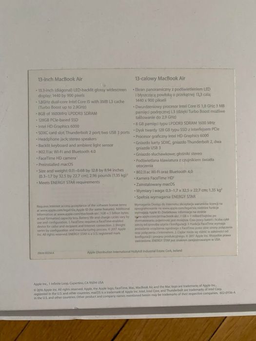 Mac Book Air, 13 cali 2017