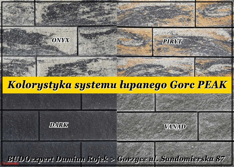 Klasyczne ogrodzenie łupane z bloczków Joniec Gorc PEAK kolor ONYX