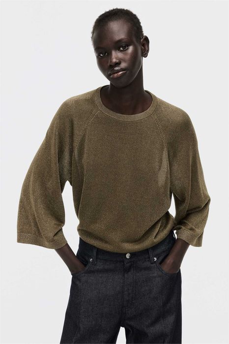 sweter brokatowy S nowa kolekcja bluzka zielony wiskoza PROMOCJA