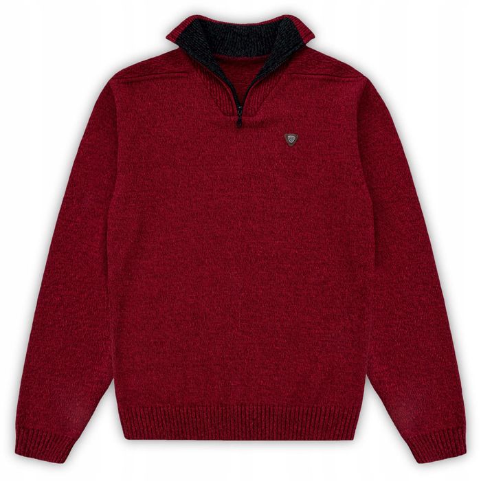 Modny Sweter Męski Golf Półzamek Czerwony - L