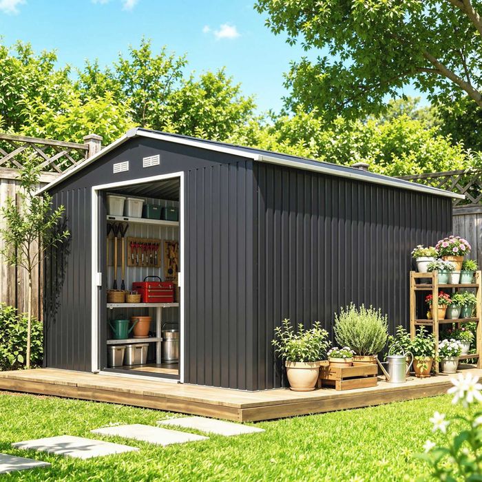 Anexo metálico de jardim com 4 janelas e base reforçada