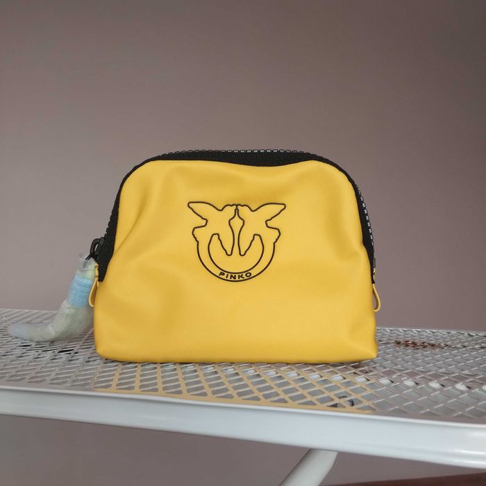 Nowa Pinko Kosmetyczka Żółto-Czarna Nylon na Zamek - Luksusowa Torebka