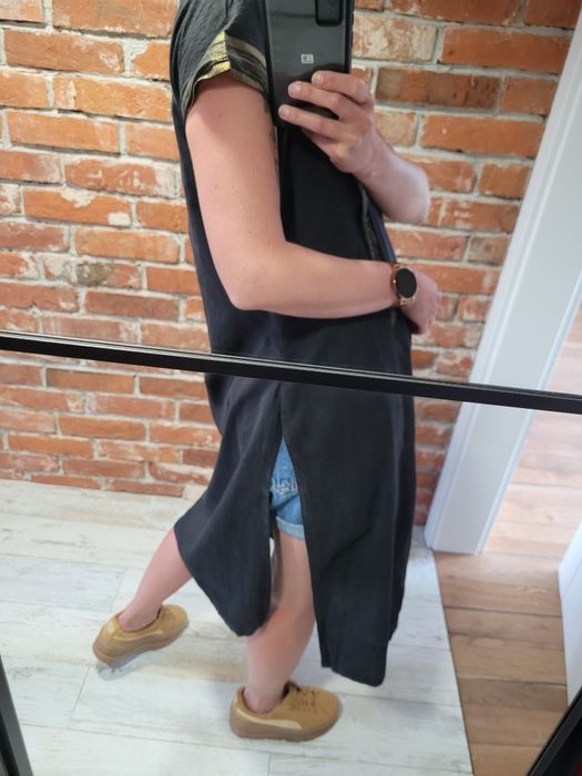 Długa czarna koszula boho handmade