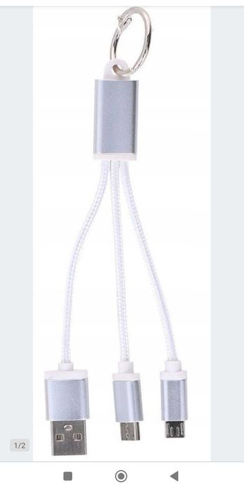 KABEL do ŁADOWANIA - USB - micro + Usb C - BRELOK - GRUNDIG - Srebrny
