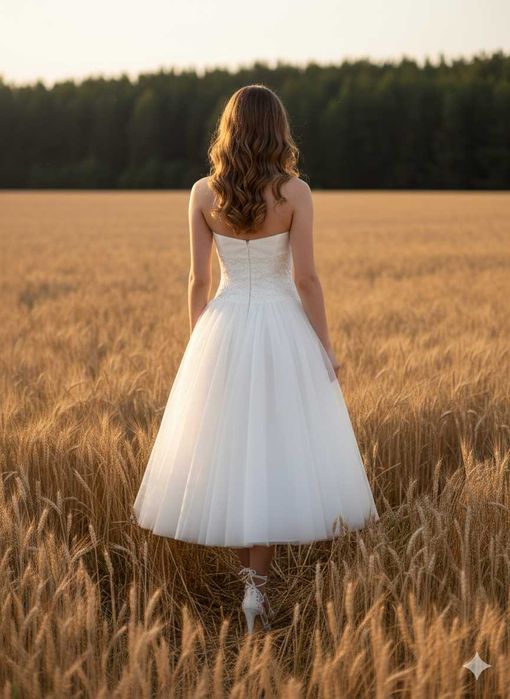 Nowa Suknia Ślubna S M 36 38 ivory midi rustykalna vintage prosta boho