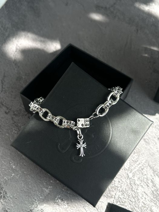 Браслет з підвіскою-хрестом Chrome Hearts / Ланцюг з кубіком Хром Хартс / кулон сірий новий Хром Хардс
