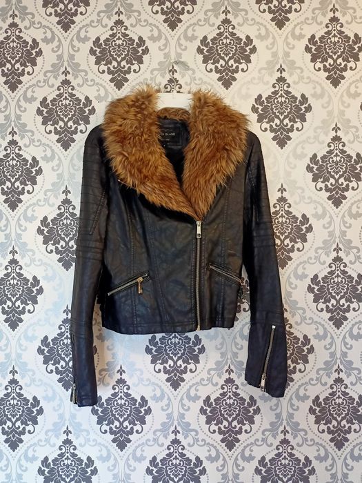 Czarna ramoneska river island rozmiar S 36 z futerkiem