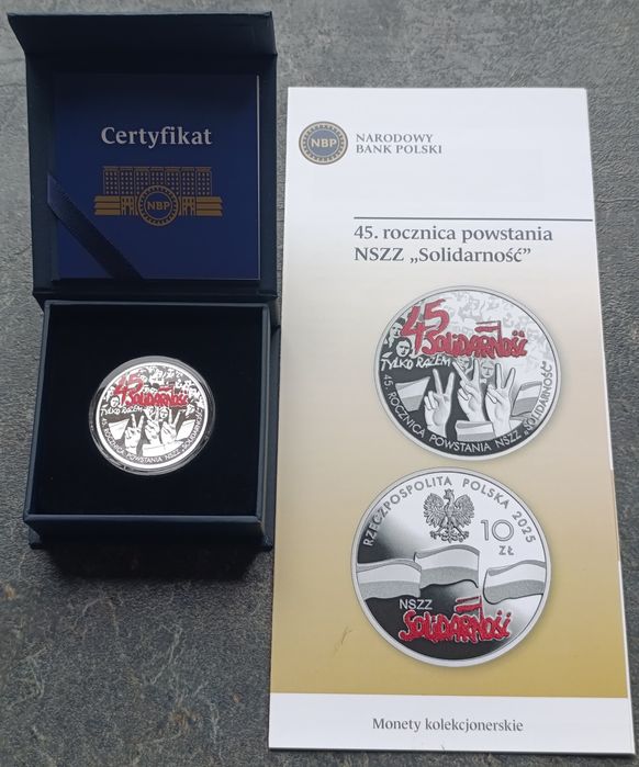 10 zł 45 lat powstania NSZZ Solidarność + folder