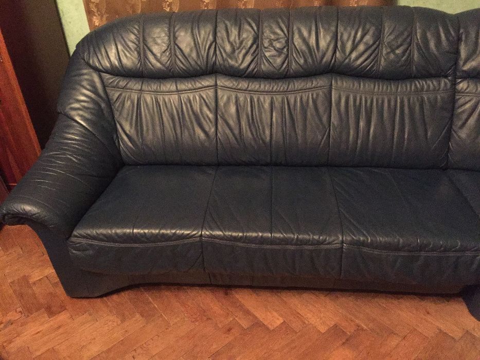 Куток шкіряний + крісло т.синій колір