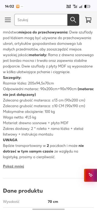 Łóżko pojedyncze i dodatkowe lite drewno