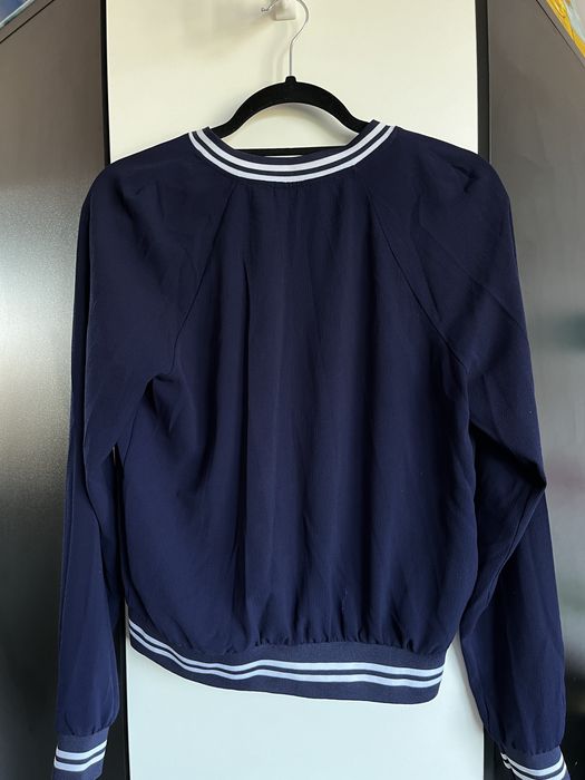 bluza narzutka granatowa w paski elegancka S