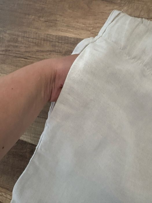 Lniane beżowe spodnie H&M S/36
