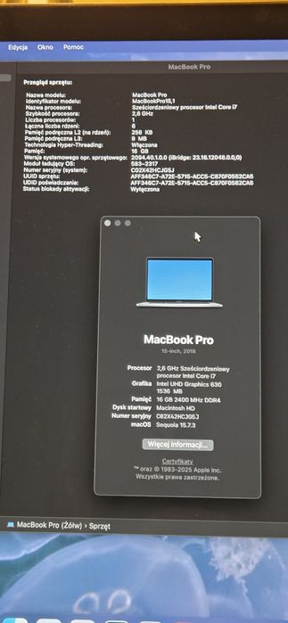 MacBook Pro 15" | i7 6-rdzeni | 16GB RAM | 512GB SSD | Radeon | BOX